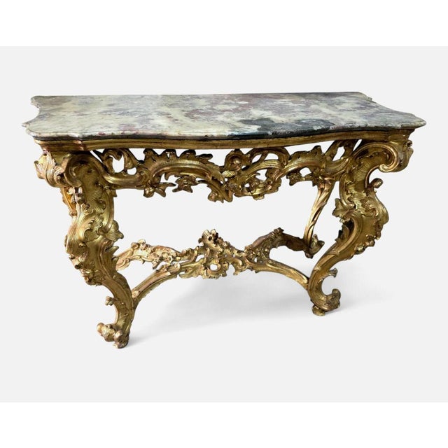 Italian Giltwood Console Table with Marble Top, 1750 For Sale - Image 4 of 13