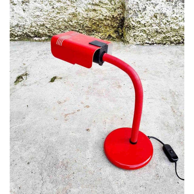 Red Gooseneck Desk Lamp from Targetti Sankey, Italy, 1970s, in Flawless conditions. Designed 1970 to 1979 This piece has...