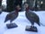 2 small antique wooden guinea fowls, featuring original, authentic paintwork and patina. Signs of wear are present.