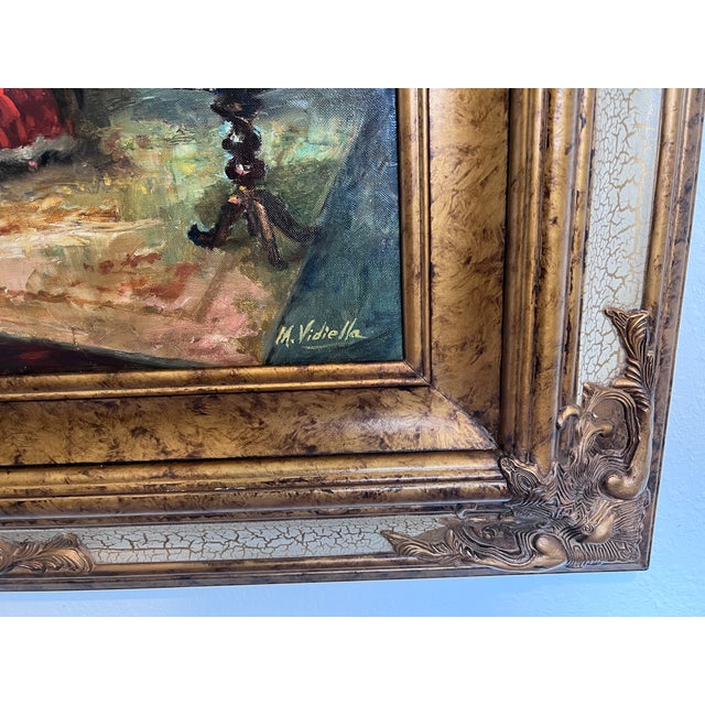 Paint M. Vidiella (Europe 20th Century) Oil Painting on Canvas, Genre Scene, Framed For Sale - Image 7 of 12