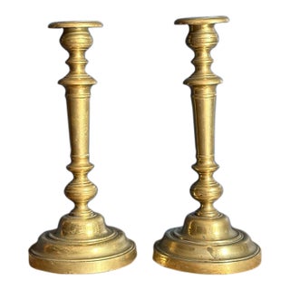 Pair of 19th Century French Brass Candlesticks For Sale