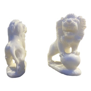 Pair of Carved Vietnamese Soapstone Figural Lion Sculptures For Sale