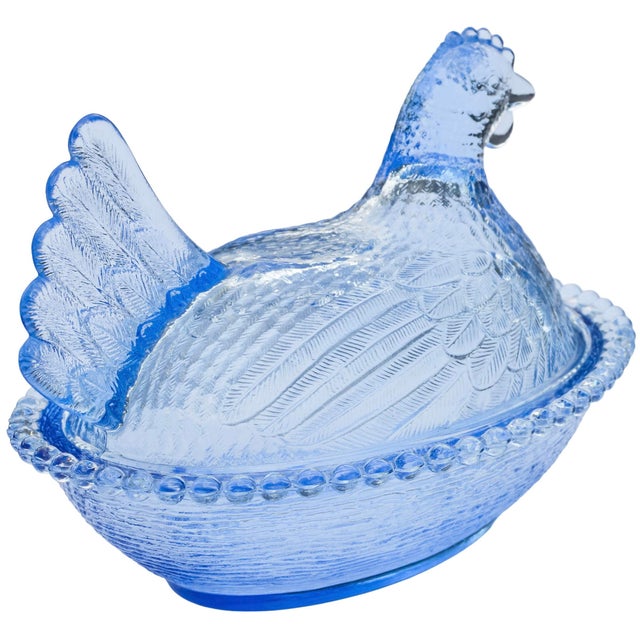 Mid-Century Modern Mid 20th Century Handblown Blue Americana Glass Hen-Figurine Centerpiece For Sale - Image 3 of 9