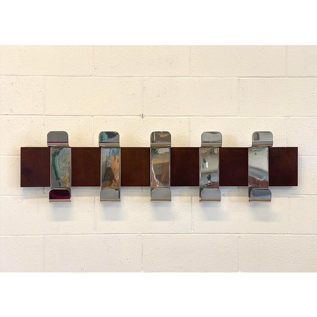 Mid-Century Modern Wooden and Steel Coat Hanger, 1970s For Sale - Image 3 of 6