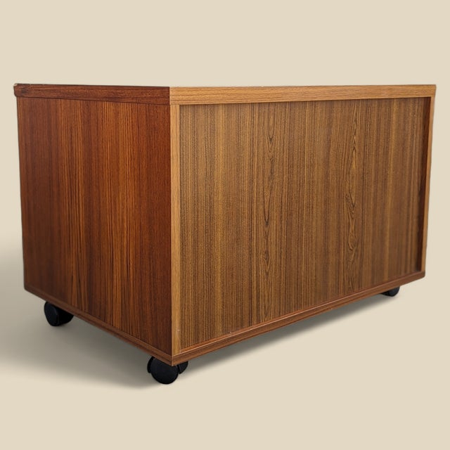 Chestnut Vintage Teak Rolling Cabinet or End Table For Sale - Image 8 of 15