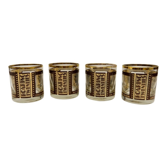 Roaring Twenties Film Strip Rocks Whiskey Glasses Set of 4 For Sale