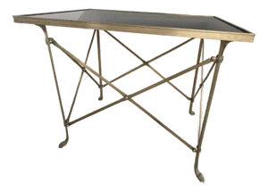 Global Views Rectangular Directoire Table in Brass With a Black Granite Top