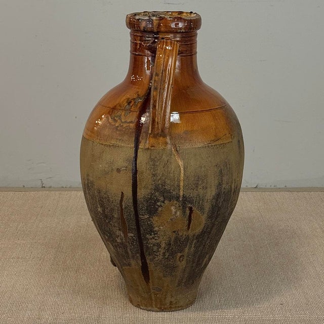 Ceramic Antique Italian Glazed Terracotta Olive Oil Jar With Spout For Sale - Image 7 of 18