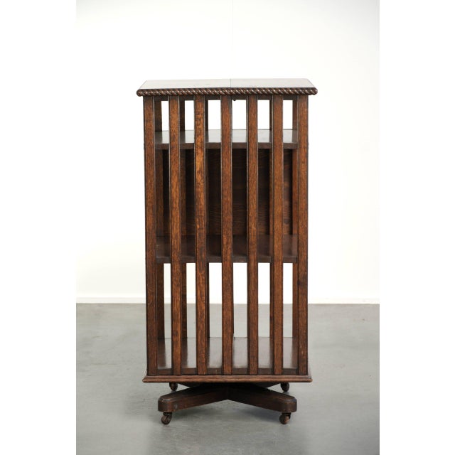 Large Antique 19th Century English Oak Book Carousel with Reading Shelf and Details For Sale - Image 5 of 14