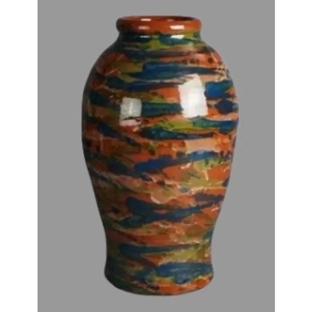 1920s Arts & Crafts Peters & Reed Marbleized Multicolor 17" Art Pottery Floor Vase For Sale - Image 11 of 12