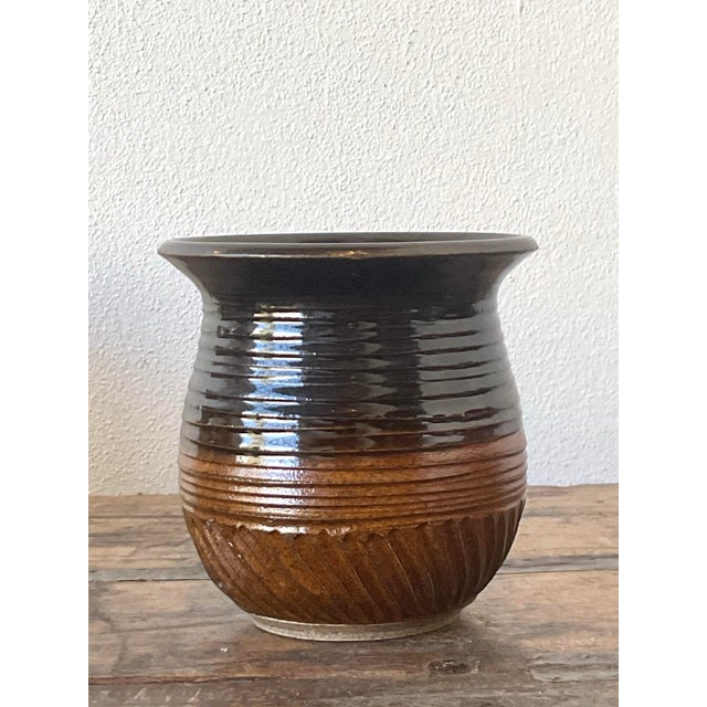 Vintage Original Studio Pottery Scored Vase For Sale - Image 10 of 12