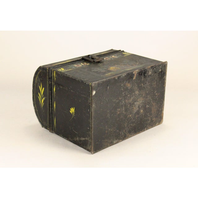 1850's Tin Toleware Chest Box W Latch, Hand Painted, Pennsylvania Folk Art For Sale - Image 14 of 15