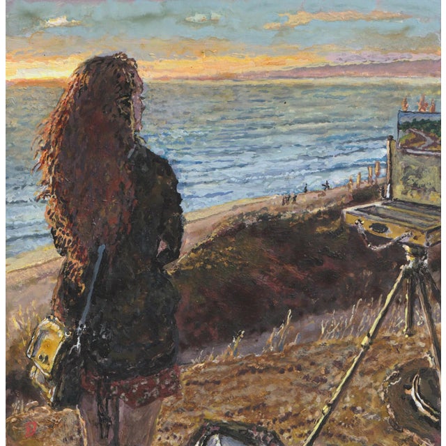 Chelsea La Selva Beach Santa Cruz by Delton Demarest | Mixed Media Woman overlooking the beach at sunset. For Sale