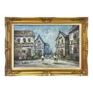 Impressionistic Oil on Canvas Painting of European Street Scene by l.i. Bernard