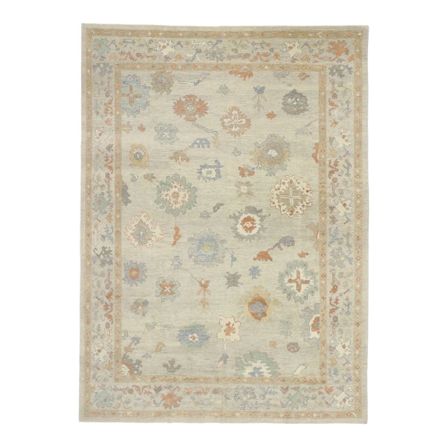 Neutral Earth-Tone Turkish Oushak Rug, 09'11 X 12'06 For Sale