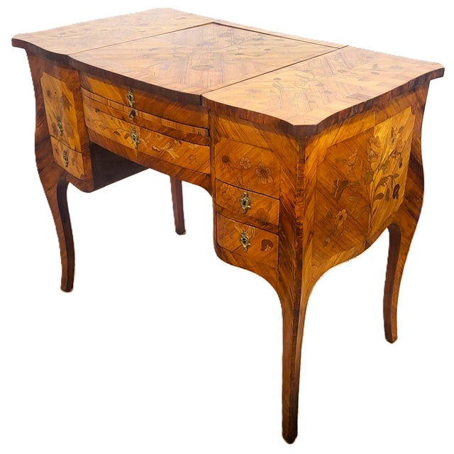 Late 19th Century Antique French 19th C Louis XV Inlaid Tulipwood Poudre Vanity Lady Writing Desk For Sale - Image 5 of 18