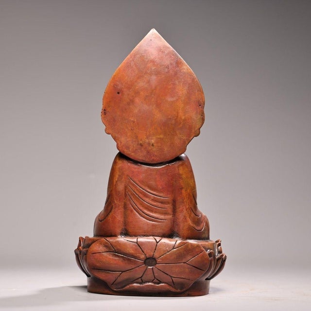 Gemstone Copper Shakyamuni Buddha Statue With Inlaid Gemstone For Sale - Image 7 of 10