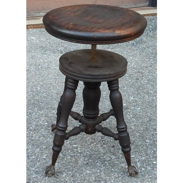 19th Century Oak Revolving Piano Stools With Glass Ball Claw Feet For Sale - Image 11 of 12