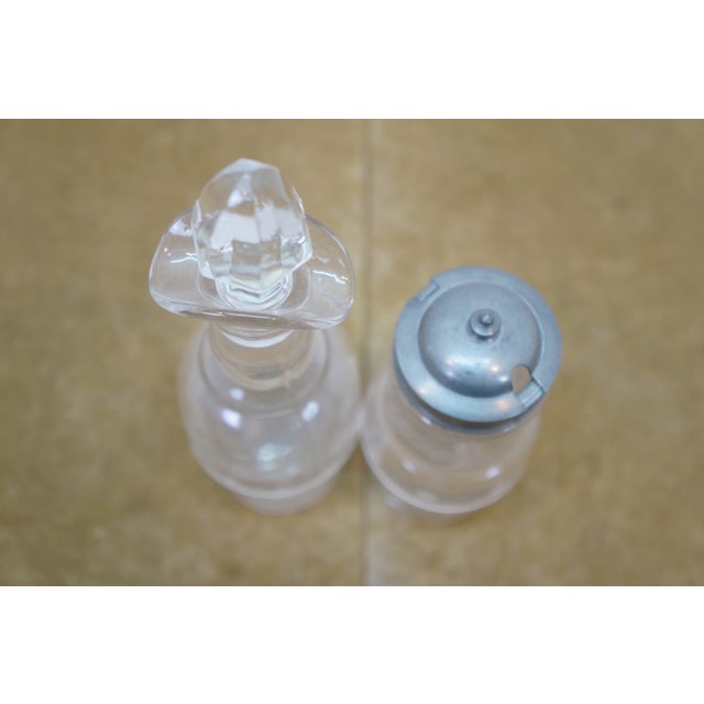Antique Victorian Silver Plate Etched Glass Cruet Condiment Set 12" For Sale - Image 10 of 18