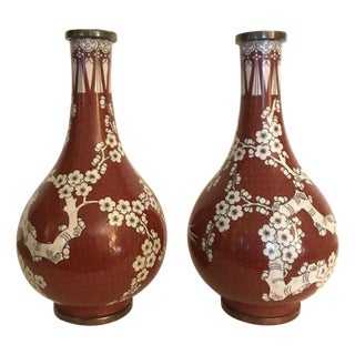 A Fine Pair of Antique Chinese Cloisonné Gord Form Vases, circa 1900 For Sale