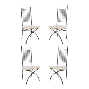 Mid 20th Century Hollywood Regency Wood Ball Abacus Wrought Iron Curule Dining Chairs - Set of 4