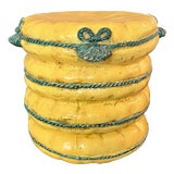 Vintage Italian Majolica Trompe L’Oeil Lemon Yellow Garden Seat Stool For Sale