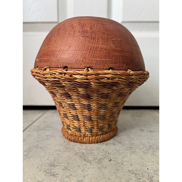 Vintage Handcrafted African Ghanaian Terracotta Pot With Woven Wicker Overlay For Sale In West Palm - Image 6 of 9