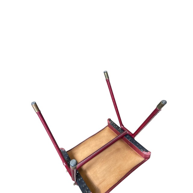 Animal Skin Stitched Leather Ottoman by Jacques Adnet, 1950s For Sale - Image 7 of 8