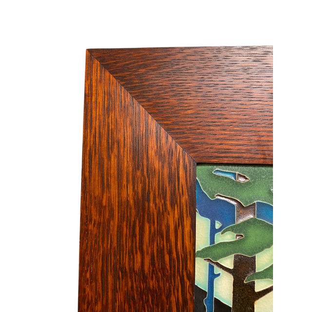 Motawi Tileworks Tile Triptych "Pine Landscape" in Dard Hunter Oak Frame For Sale - Image 10 of 13