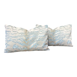 New Pair of Cowtan & Tout Blue and Cream Tiger Print Lumbar Pillows For Sale