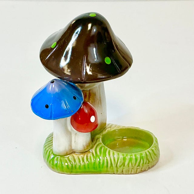 1980s Vintage Boho Chic Arts & Crafts Ceramic Mushroom Candle Votive Holder. For Sale - Image 15 of 16