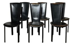 Black Leather Dining Chairs, Set of 6