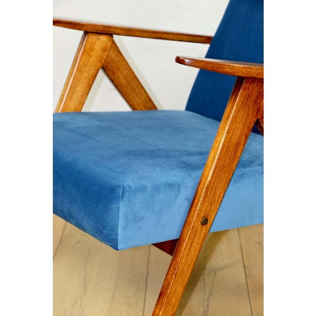 Vintage Blue Velvet VAR B-310 Chair in Dark Wood, 1960s For Sale - Image 4 of 11
