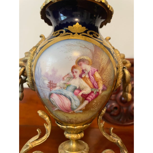 Gold Gilt Sevre's Style Cobalt Blue Candelabra Pair 19th Century French Louis XI Style For Sale In Saint Louis - Image 6 of 14