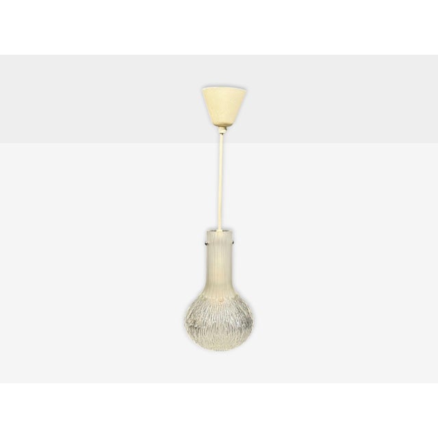 Limburg Glashütte, German Mid-Century Modern, Small Pendant Light, Textured Glass, Plastic, Germany, 1970s A textured...
