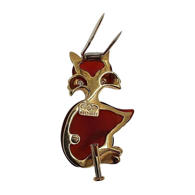 Contemporary Orangish Red Jade Animal Brooch or Fur Clip For Sale - Image 3 of 3