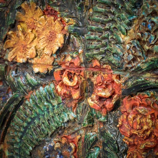 Metal Ceramic Floral Relief Wall Sculpture by Neubauer, 1970s For Sale - Image 7 of 10