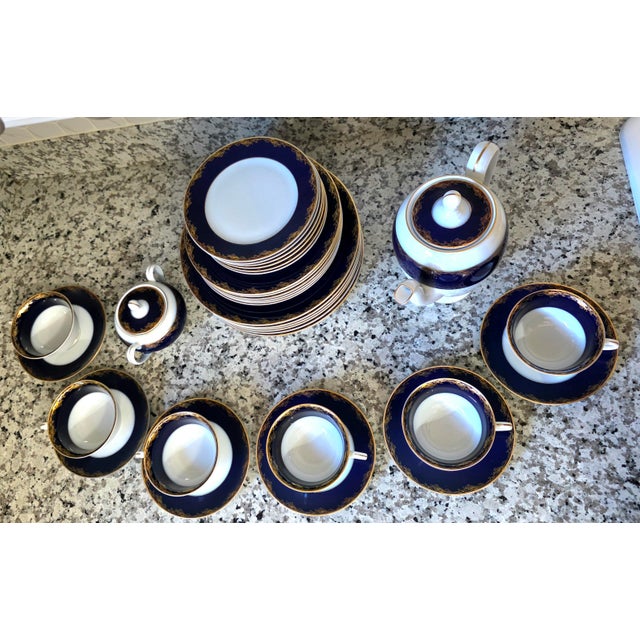 Traditional Vintage Rosenthal Cobalt Blue & Gold Porcelain Tea / Dinner Set - 6 Place Settings, Teapot, Lidded Sugar Bowl For Sale - Image 3 of 9