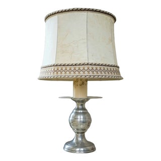 Antique White Brass Table Lamp, France, 1950s For Sale