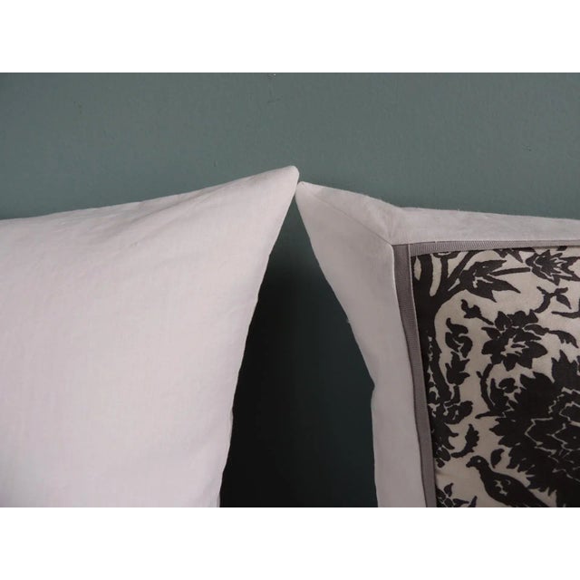 Islamic Vintage Fortuny Alderelli Fabric in Midnight and White Decorative Square Pillows- a Pair For Sale - Image 3 of 8