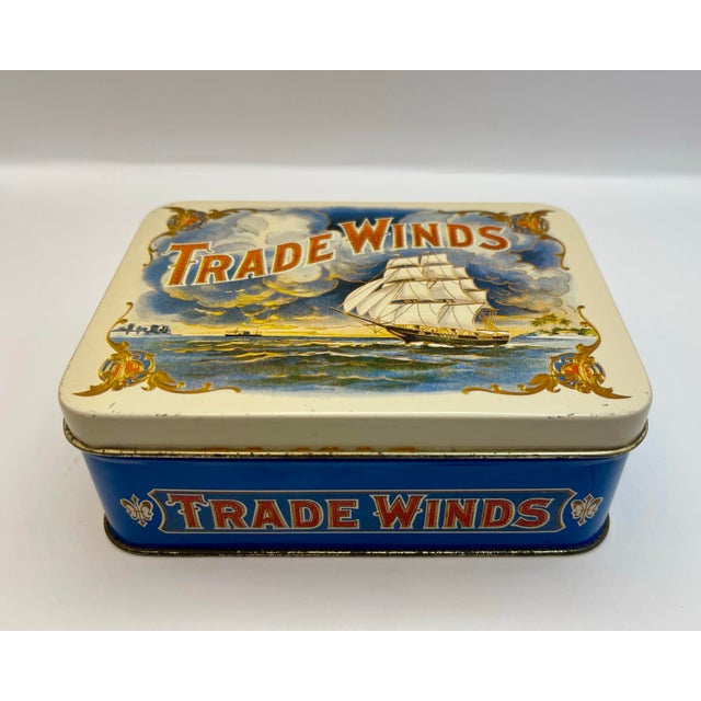 Blue Vintage Sailing Ship Tin Box For Sale - Image 8 of 8