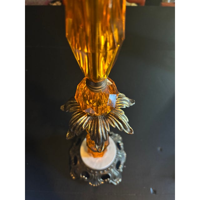 Mid 20th Century Hollywood Regency Amber Lucite, Brass and Marble Smoking Pedestal For Sale - Image 4 of 8