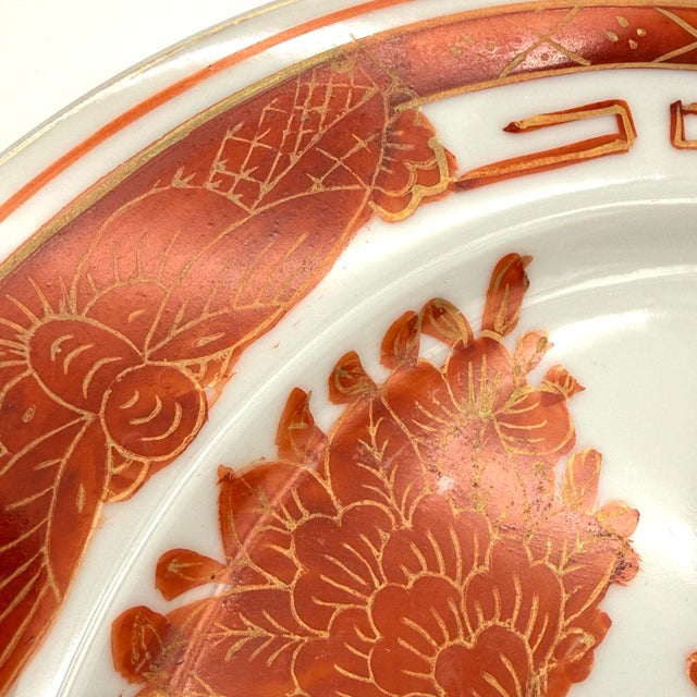 Wood Vintage Hand Decorated Chinese Design Plate With Wood Stand For Sale - Image 7 of 12