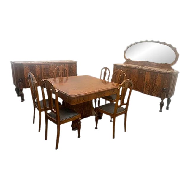 Art Deco Rosewood & Marble Dining Room Set, 1930s, Set of 10 For Sale