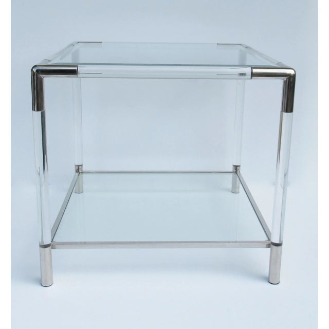Mid-Century Modern C.1970's Mid-Century Modern Charles Hollis Jones Style Tubular Lucite and Polished Nickel Side/End Table For Sale - Image 3 of 12