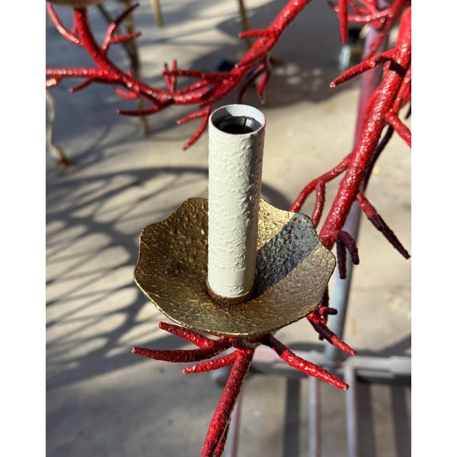 Late 20th Century Vintage Late 20th Century Bespoke Turtle and Crane Palm Beach Regency Hand-Glazed Red Faux Coral 5-Light Chandelier - Newly Painted For Sale - Image 5 of 10