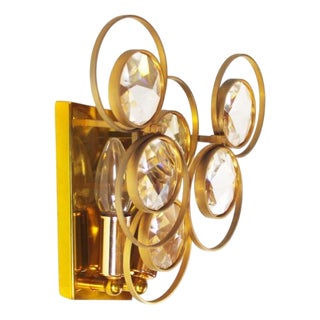 Polished Brass and Crystal Glass Wall Lamp attributed to Palwa, Germany, 1970s For Sale