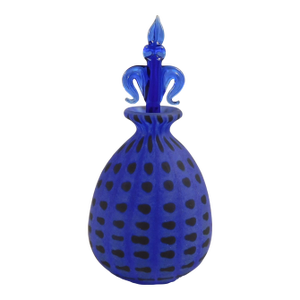 1980s Royal Crystal Limited Blue Art Glass Perfume Bottle With Black Spots
