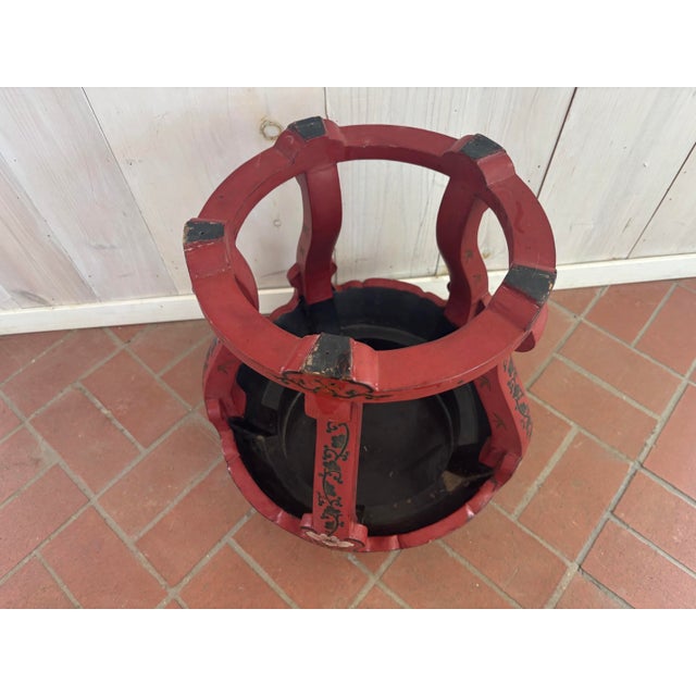Mid 20th Century Red Painted Wood Garden Stool For Sale - Image 17 of 18
