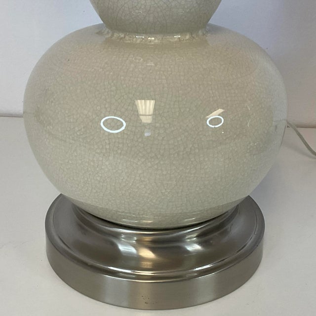 1980s Double Gourd Crackle Ceramic Table Lamps, New Flame Shades - A Pair. For Sale - Image 6 of 11